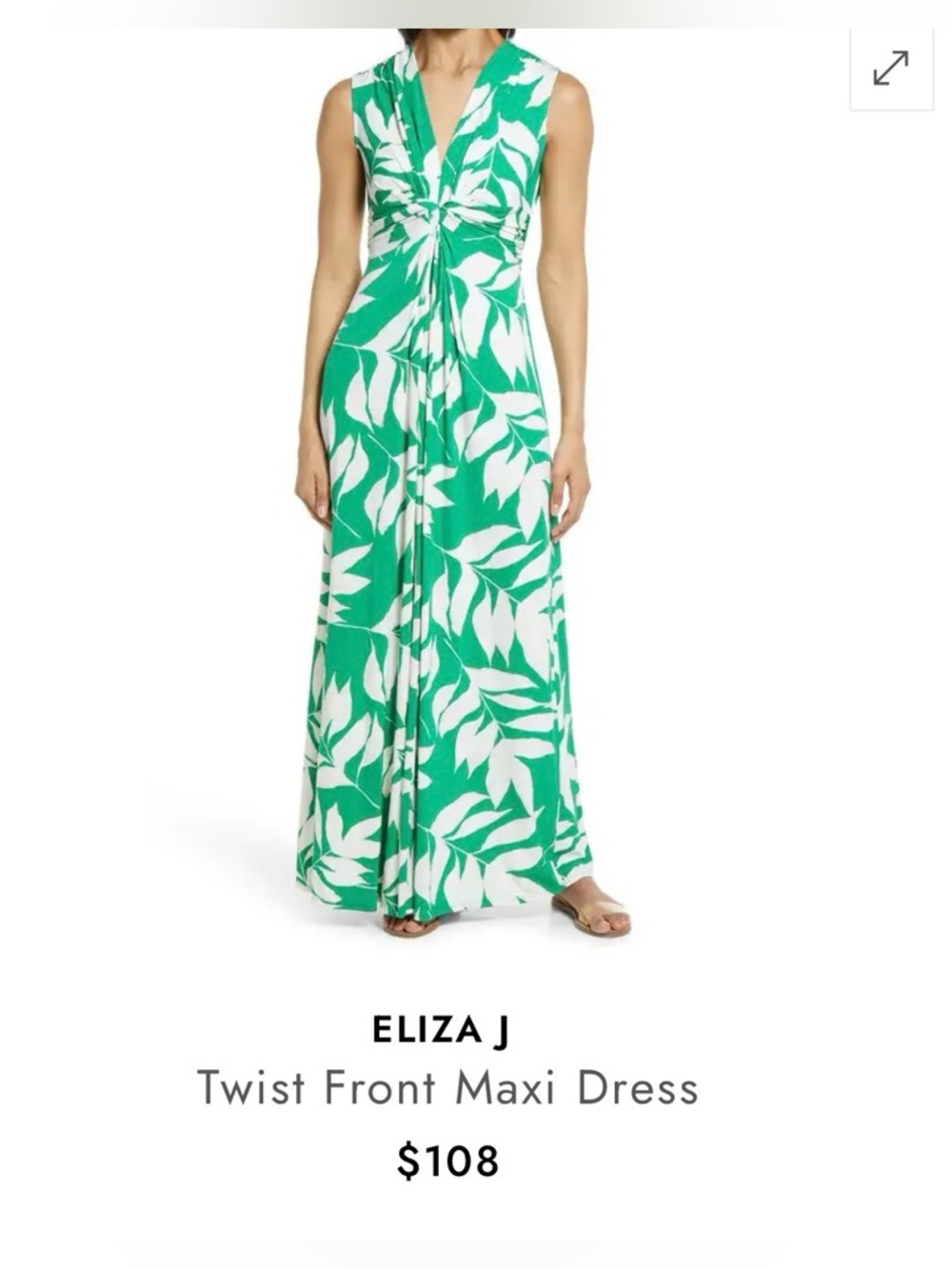 NWT Eliza J Green White Bold Tropical Leaf Island Vacation Maxi Dress 14